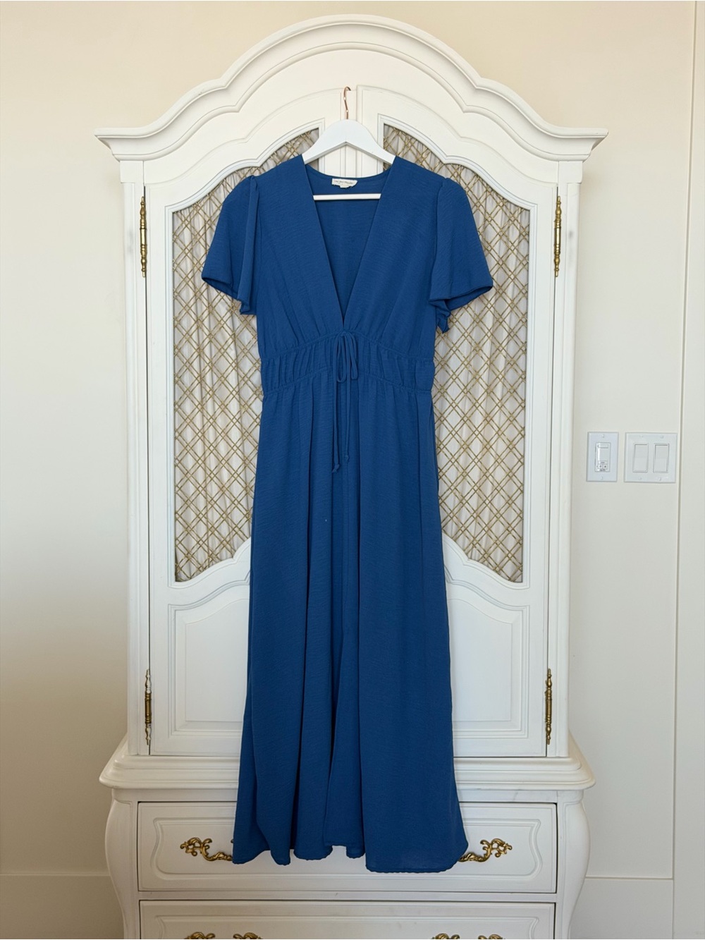 See You Monday Blue V-Neck Tie-Waist Maxi Dress